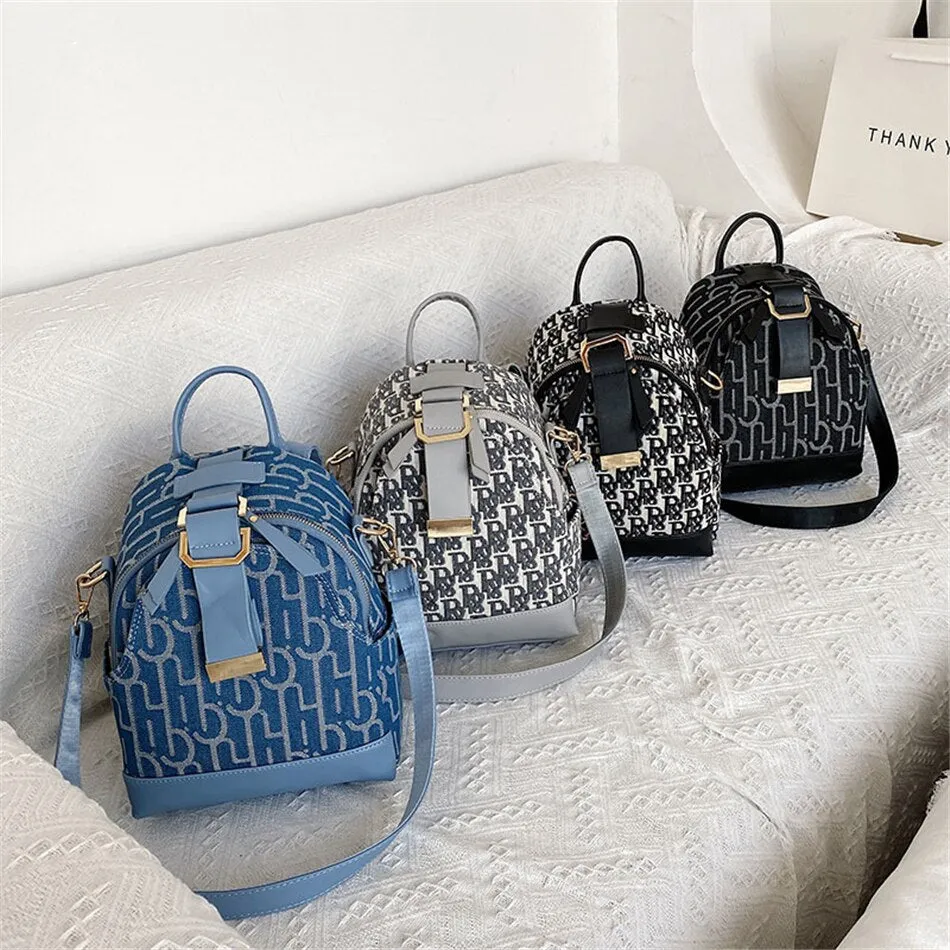 3 In 1 Luxury Designer Women&#39;s Small Backpack Cloth PU Leather Backpacks for School Teenager Girls Famous Brand Female Back Bag