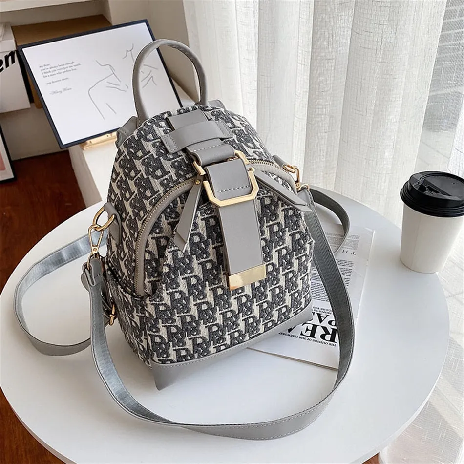 3 In 1 Luxury Designer Women&#39;s Small Backpack Cloth PU Leather Backpacks for School Teenager Girls Famous Brand Female Back Bag