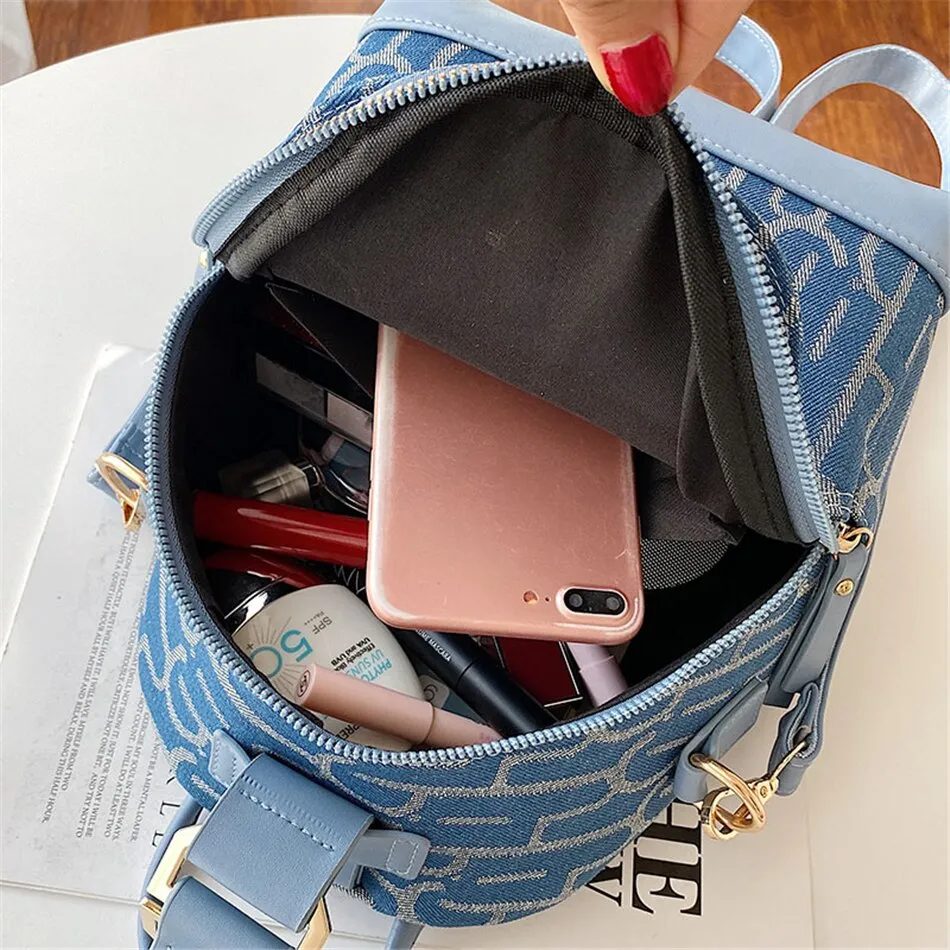 3 In 1 Luxury Designer Women&#39;s Small Backpack Cloth PU Leather Backpacks for School Teenager Girls Famous Brand Female Back Bag