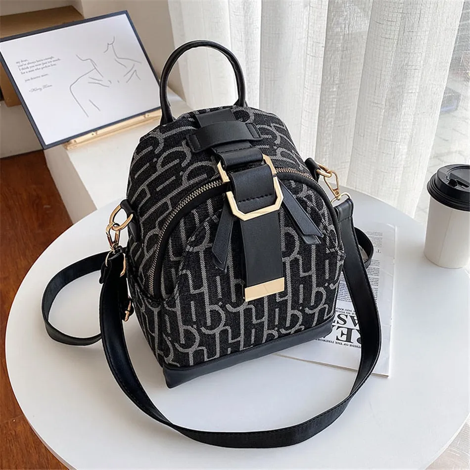 3 In 1 Luxury Designer Women&#39;s Small Backpack Cloth PU Leather Backpacks for School Teenager Girls Famous Brand Female Back Bag