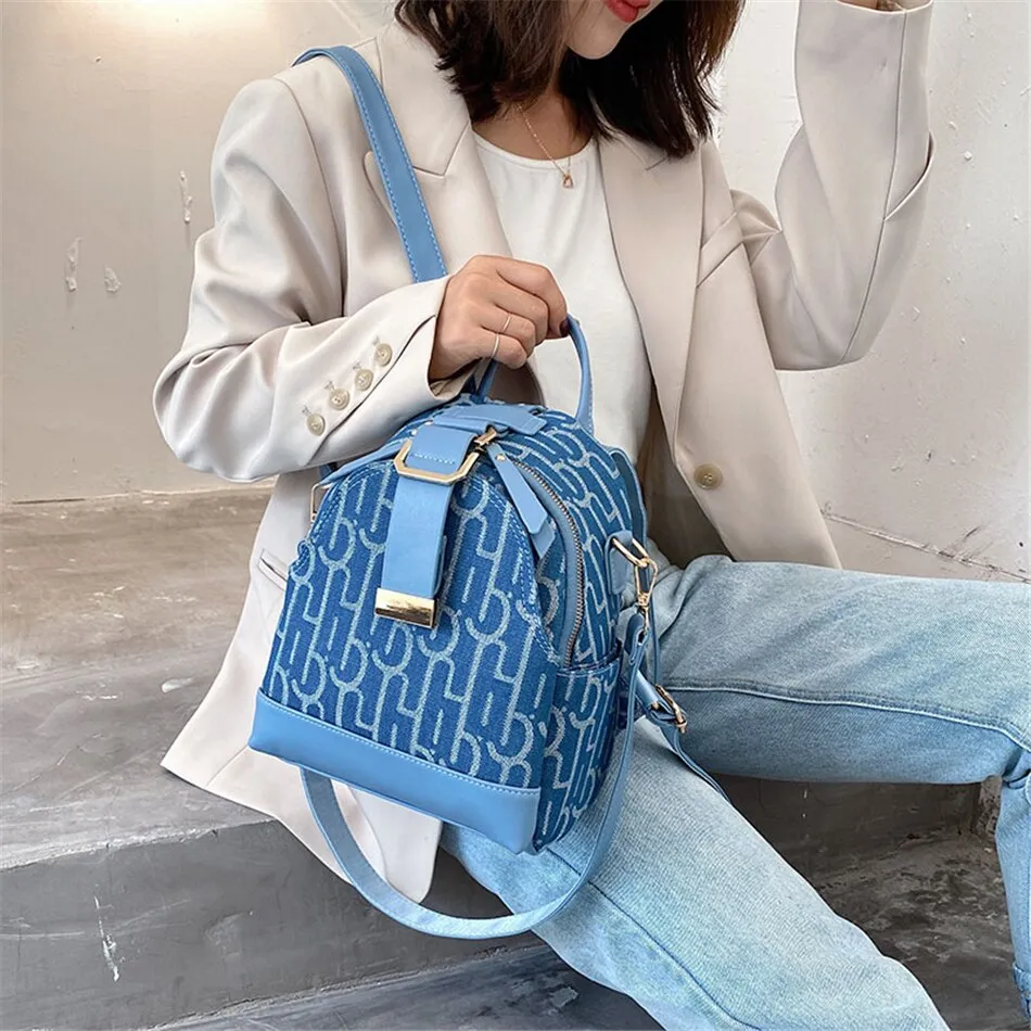 3 In 1 Luxury Designer Women&#39;s Small Backpack Cloth PU Leather Backpacks for School Teenager Girls Famous Brand Female Back Bag