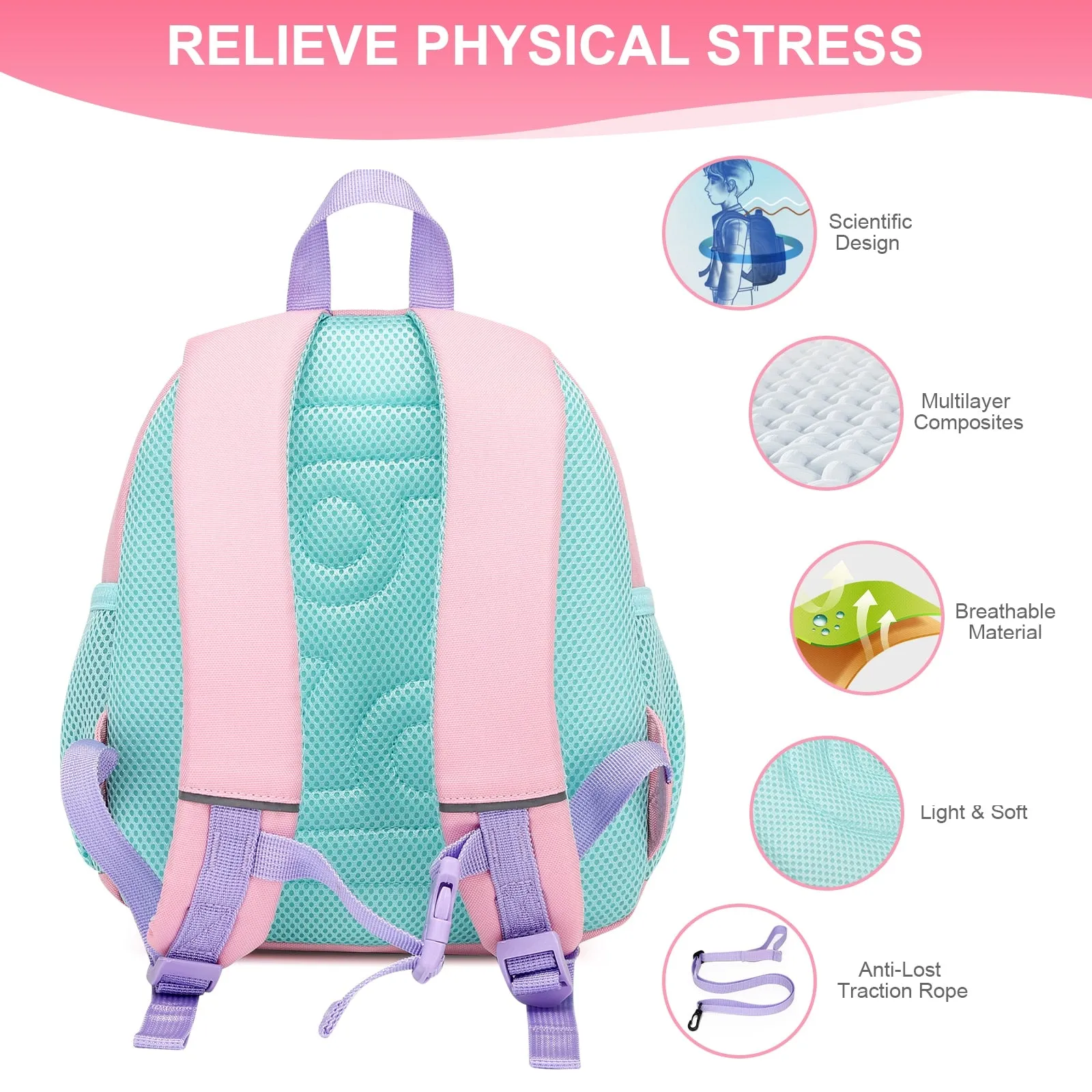 3D Cartoon Deisgn Kids School Backpacks with Traction Line