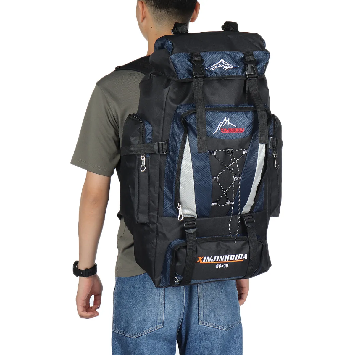 80L 10L Waterproof Nylon Travel-Backpack Hiking Backpack Blue