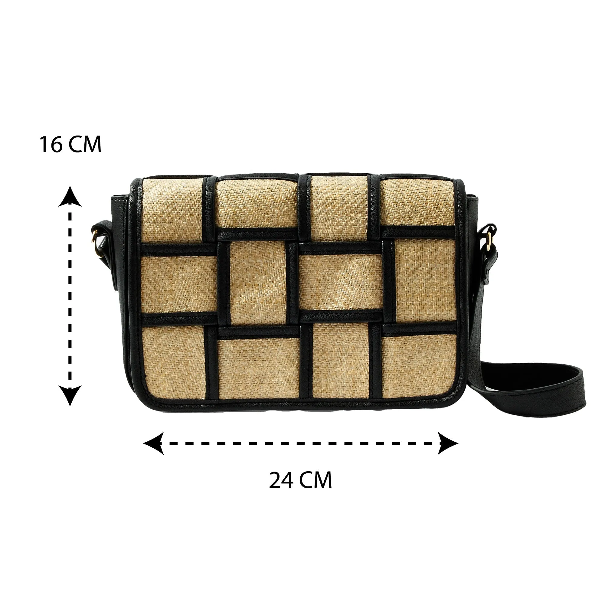Accessorize London Women's Faux Leather Black Weave Sling Bag