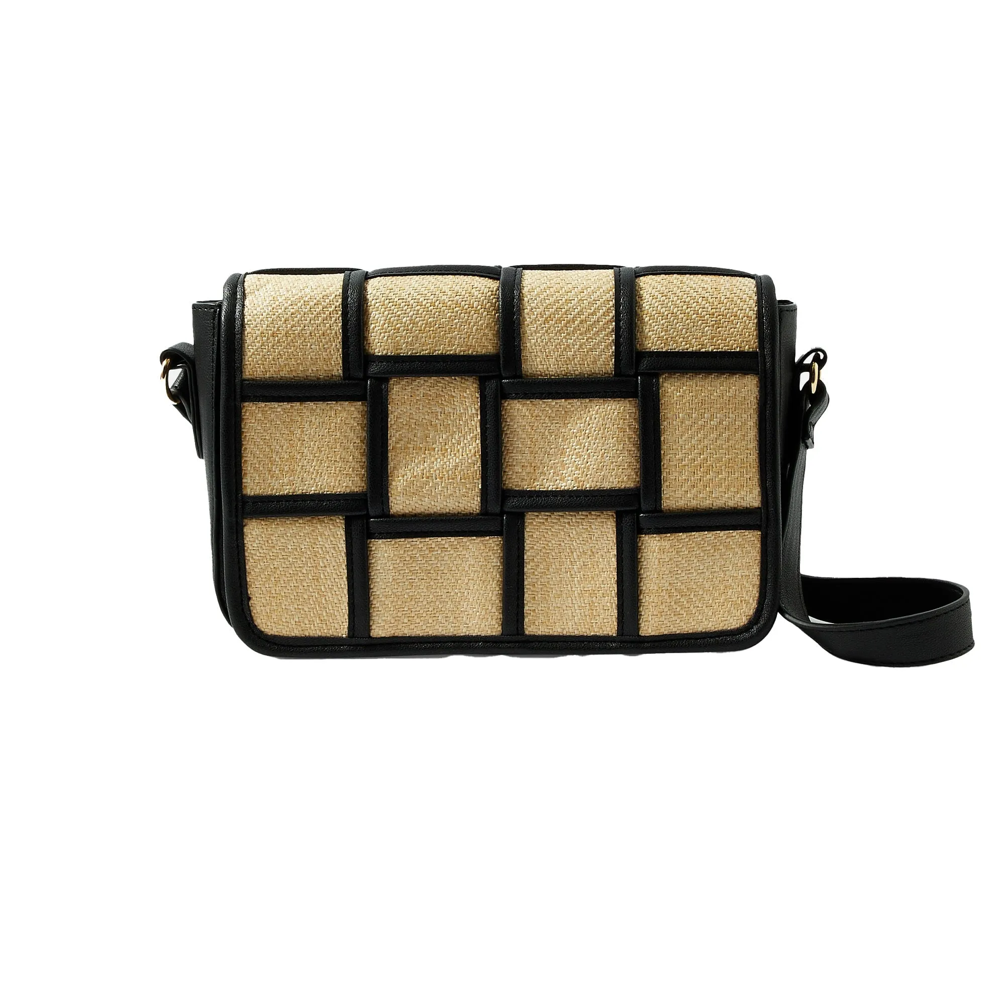 Accessorize London Women's Faux Leather Black Weave Sling Bag