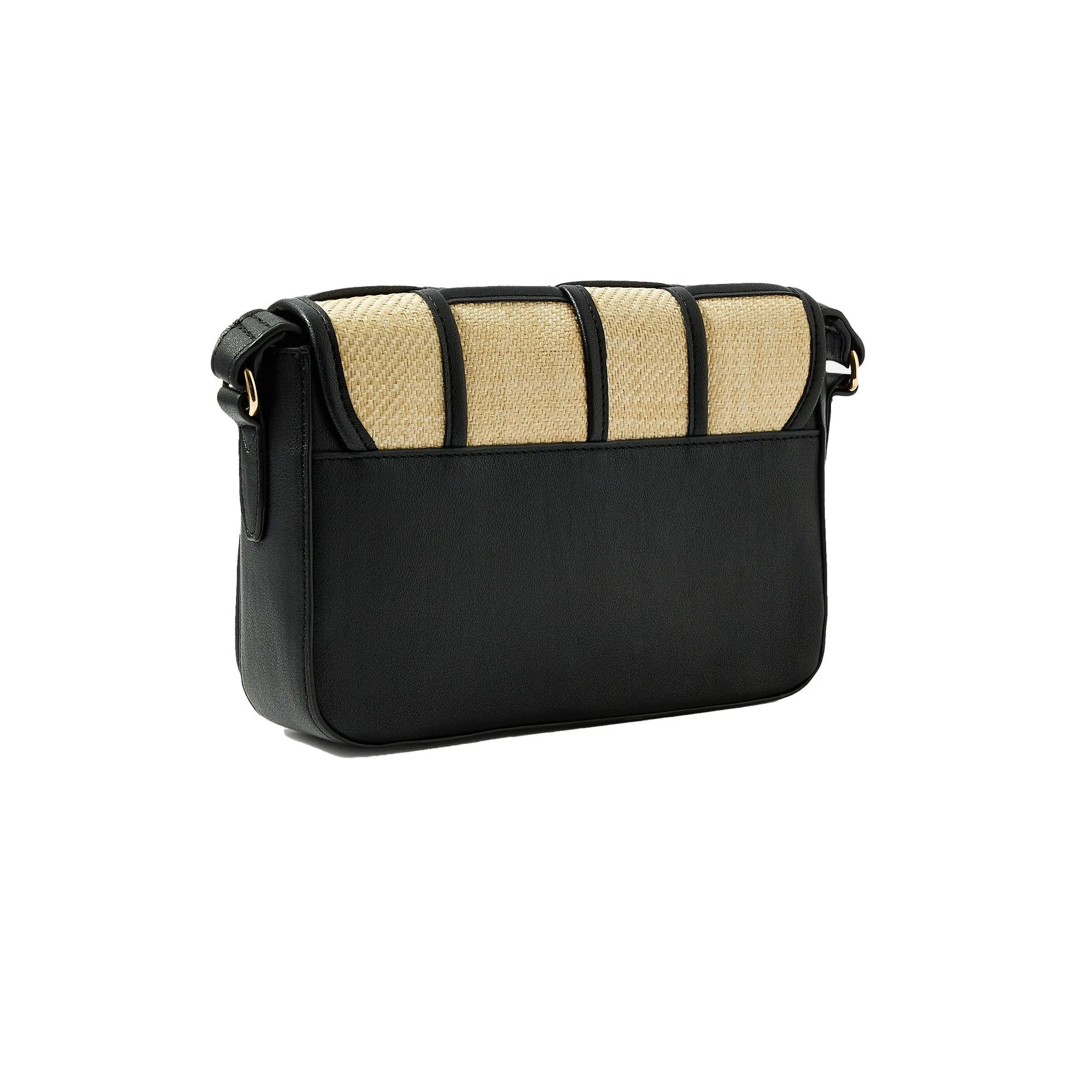 Accessorize London Women's Faux Leather Black Weave Sling Bag