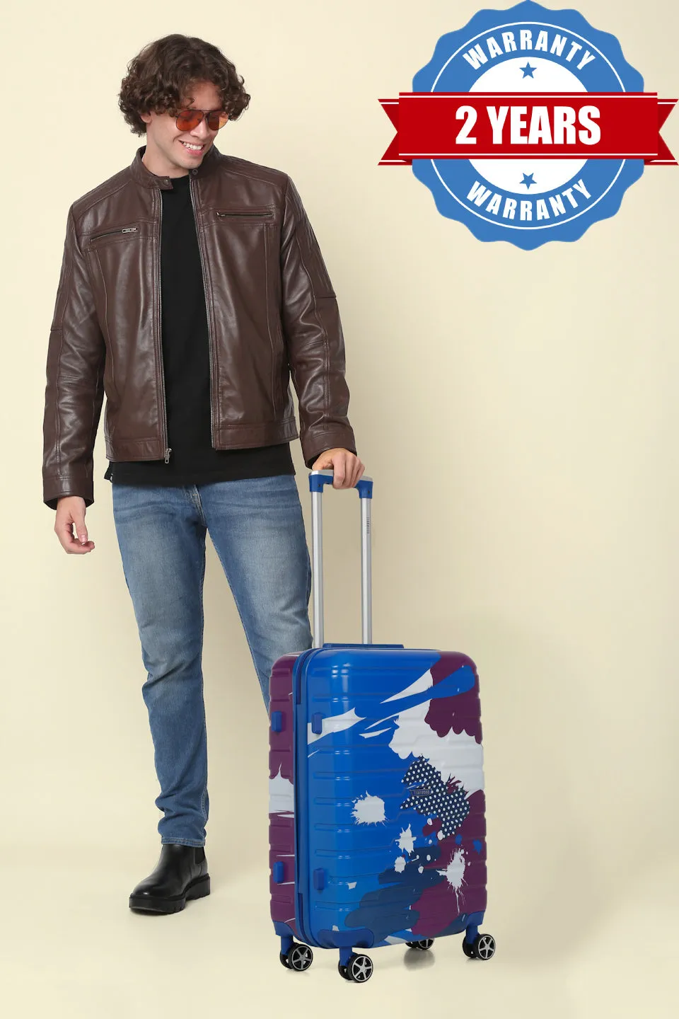 Blue Purple Abstract printed hard sided trolley bag