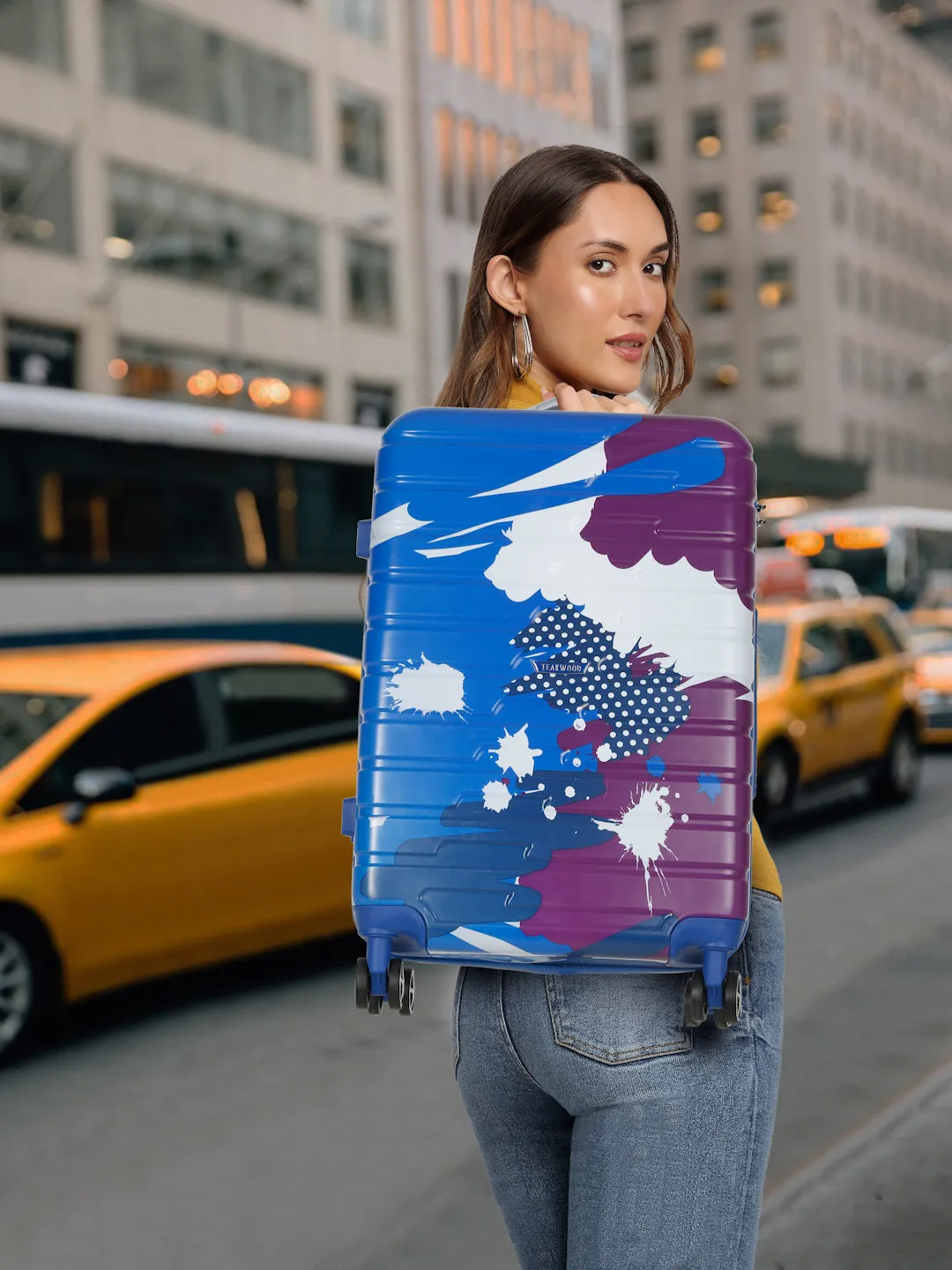 Blue Purple Abstract printed hard sided trolley bag