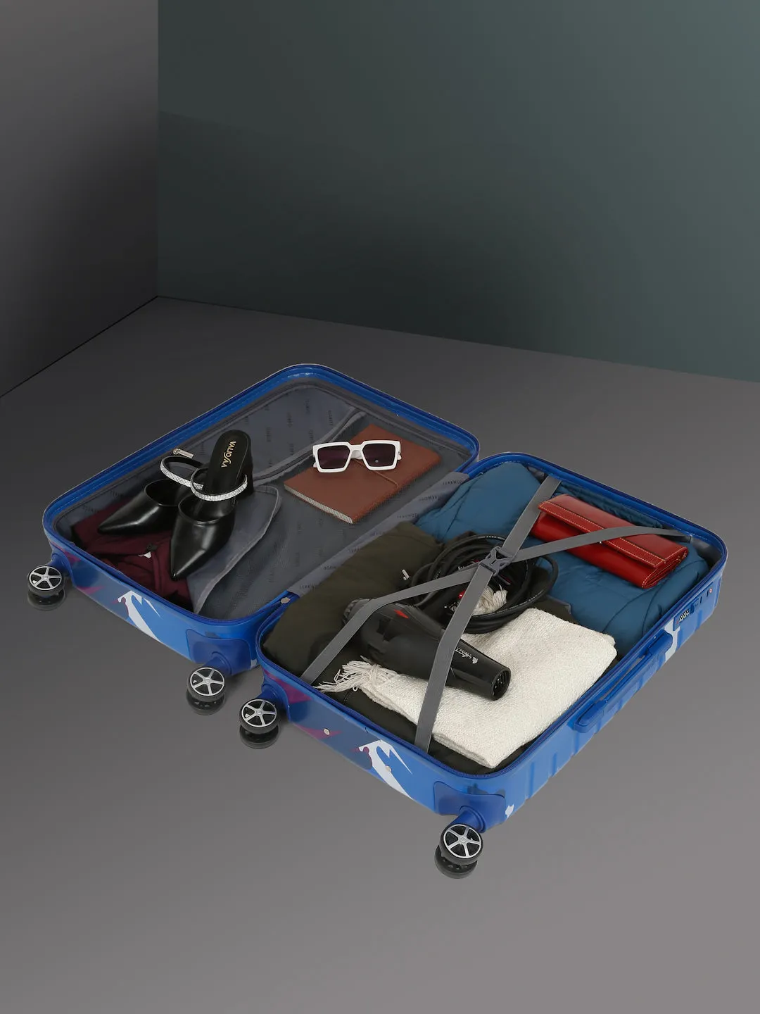 Blue Purple Abstract printed hard sided trolley bag