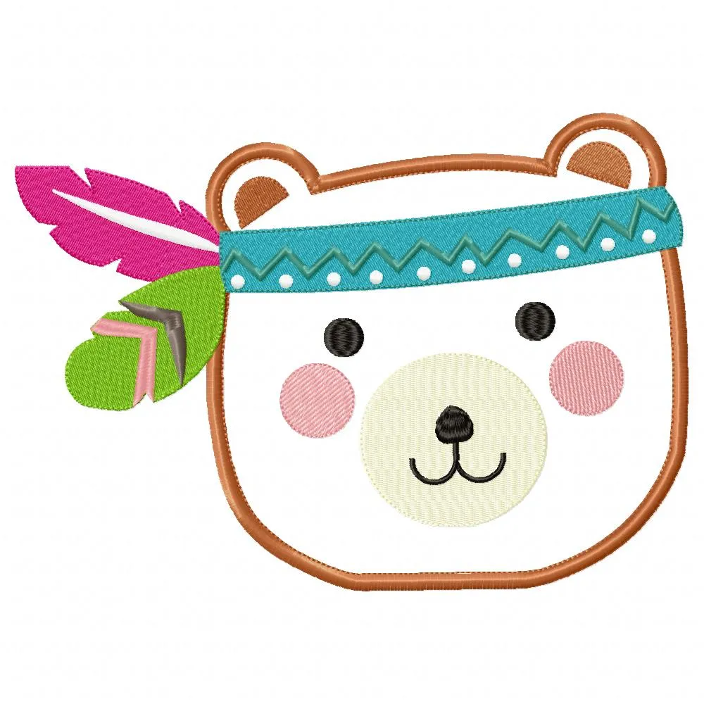 Boho Bear Face Smiling - Applique - Machine Embroidery Design