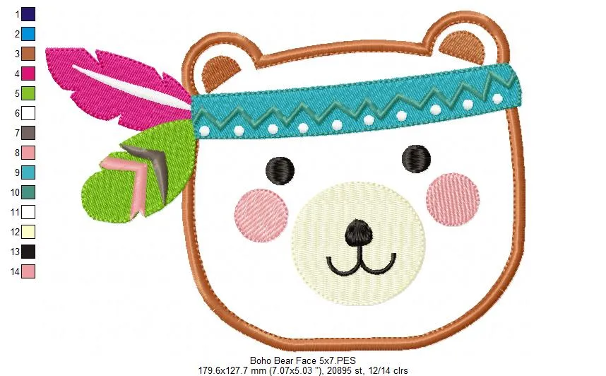 Boho Bear Face Smiling - Applique - Machine Embroidery Design