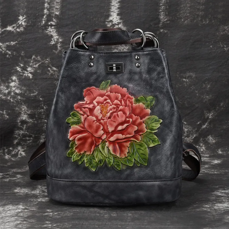 Boho Womens Genuine Leather Backpack Purse Small Shoulder Bag for Women