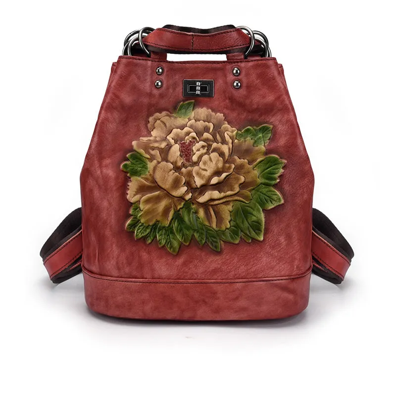 Boho Womens Genuine Leather Backpack Purse Small Shoulder Bag for Women