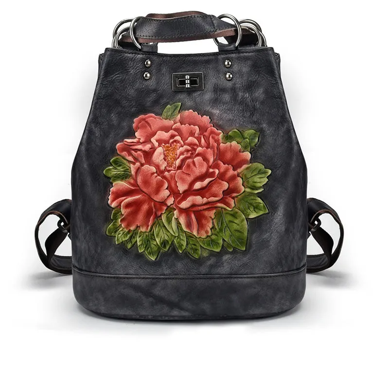 Boho Womens Genuine Leather Backpack Purse Small Shoulder Bag for Women