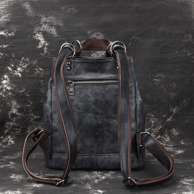Boho Womens Genuine Leather Backpack Purse Small Shoulder Bag for Women