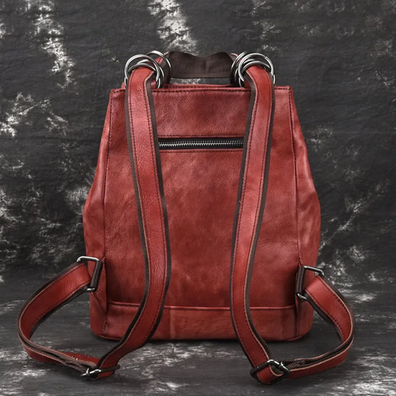 Boho Womens Genuine Leather Backpack Purse Small Shoulder Bag for Women