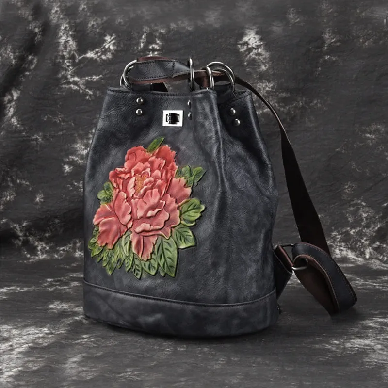 Boho Womens Genuine Leather Backpack Purse Small Shoulder Bag for Women
