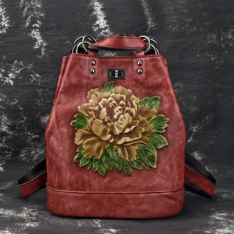 Boho Womens Genuine Leather Backpack Purse Small Shoulder Bag for Women