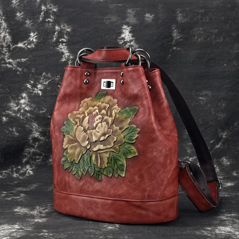 Boho Womens Genuine Leather Backpack Purse Small Shoulder Bag for Women