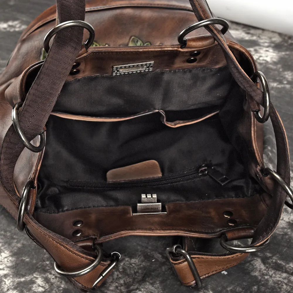 Boho Womens Genuine Leather Backpack Purse Small Shoulder Bag for Women