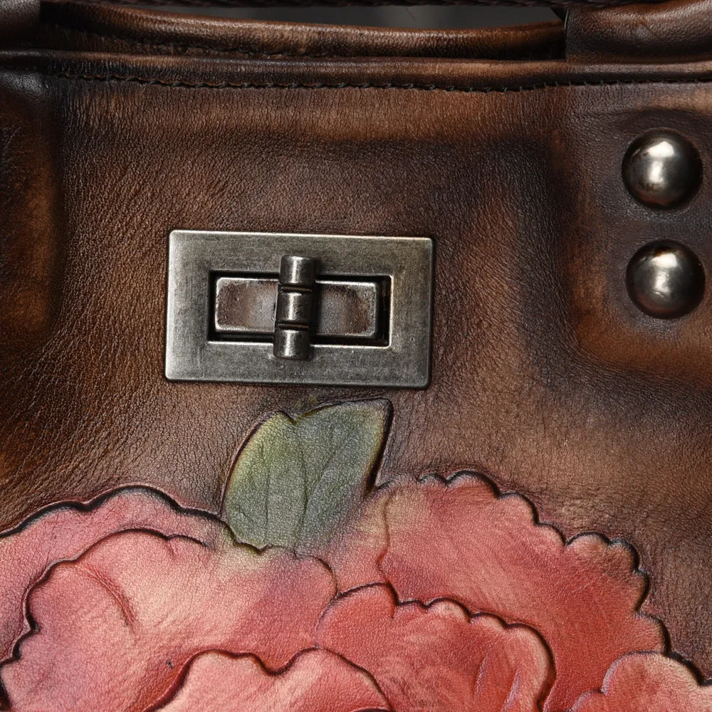 Boho Womens Genuine Leather Backpack Purse Small Shoulder Bag for Women