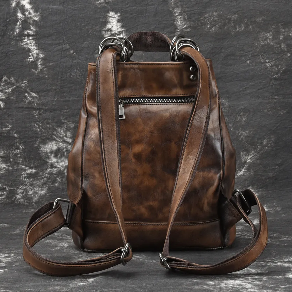 Boho Womens Genuine Leather Backpack Purse Small Shoulder Bag for Women