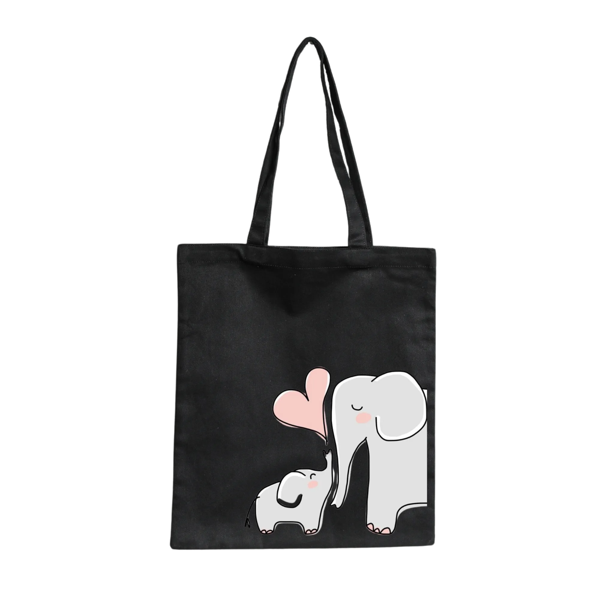 Canvas Tote Bag: Baby & Mom Elephant Print