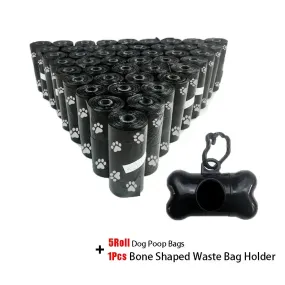 Disposable Pet Poop Bags Bone Dispenser with Leash Clip 75 Bags