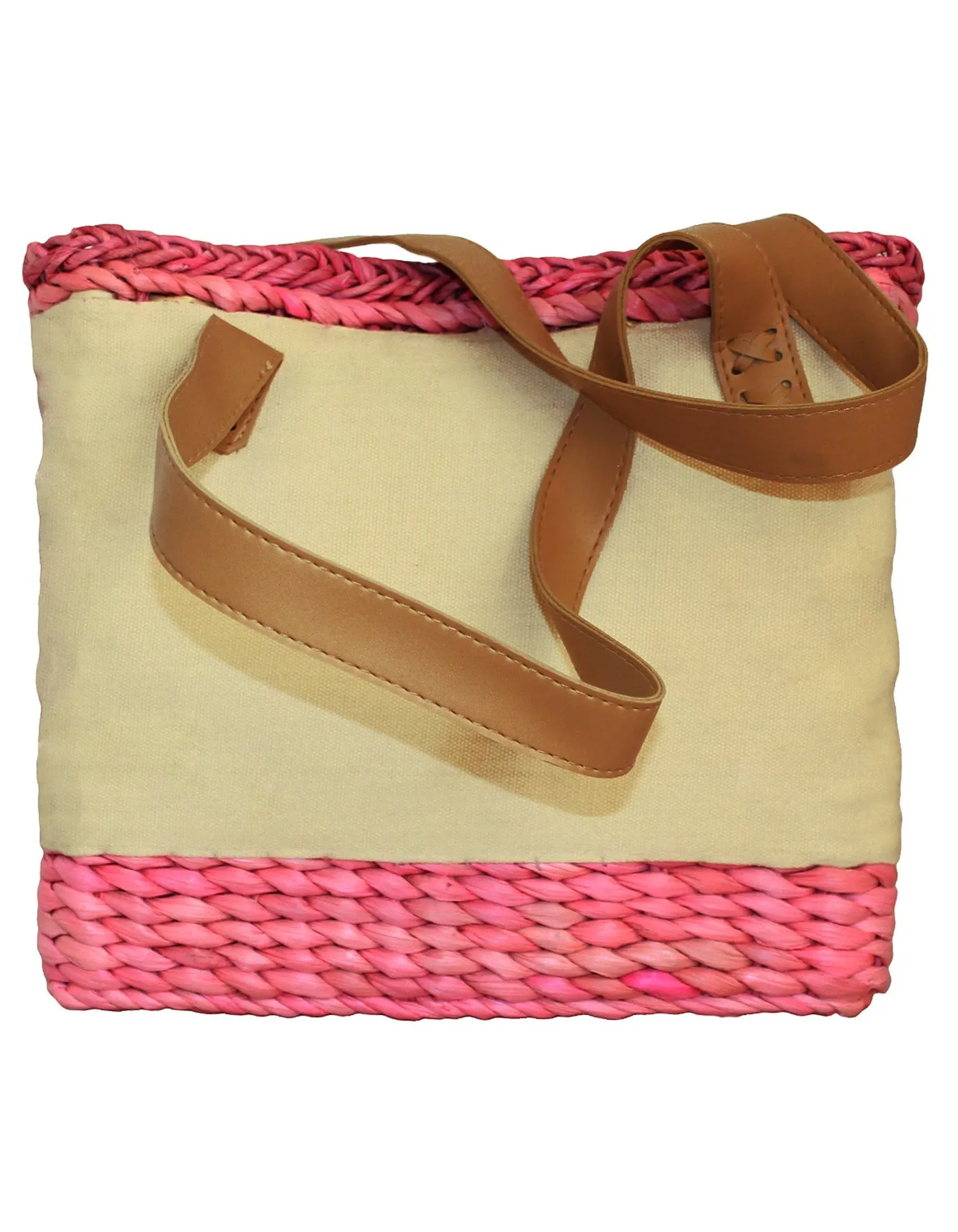 Fino CJK-05050 Straw /Canvas Bag with Front beading pattern