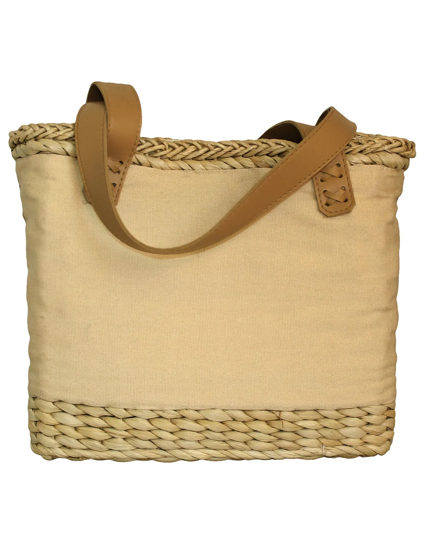 Fino CJK-05050 Straw /Canvas Bag with Front beading pattern
