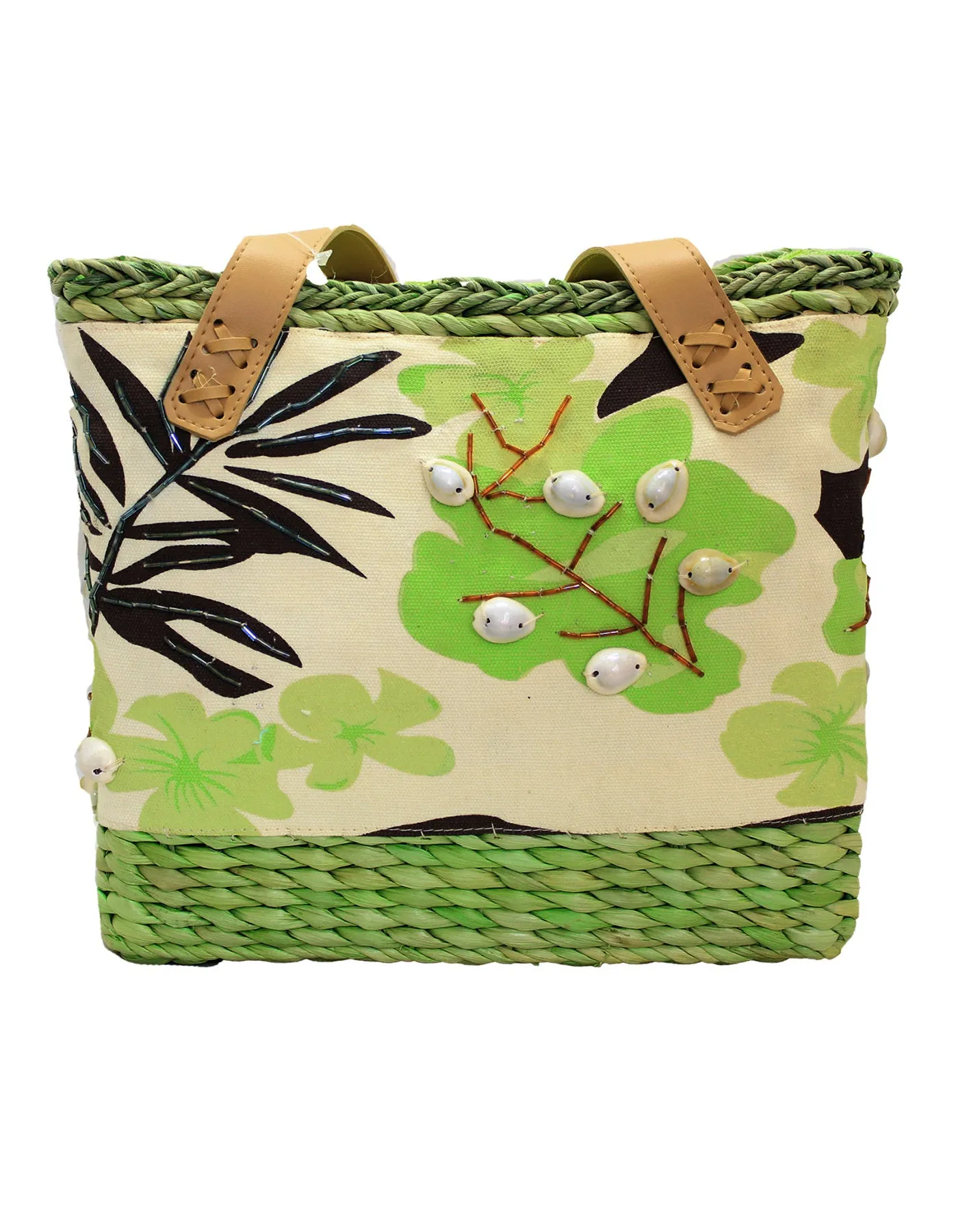 Fino CJK-05050 Straw /Canvas Bag with Front beading pattern