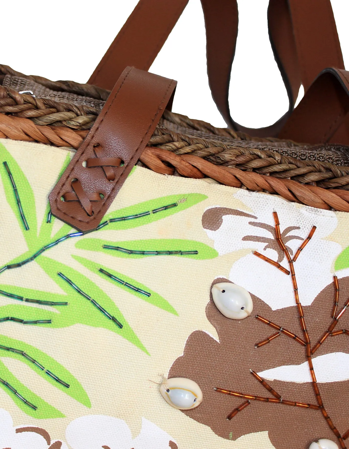 Fino CJK-05050 Straw /Canvas Bag with Front beading pattern