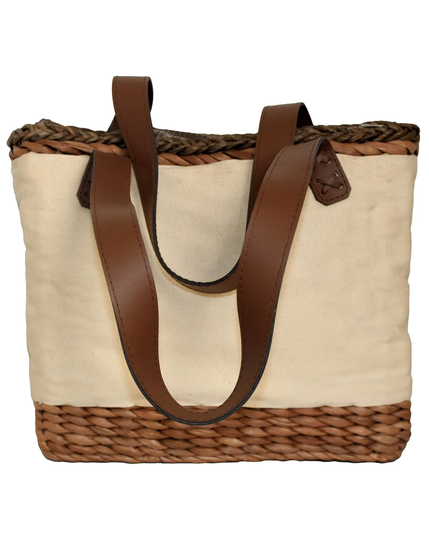 Fino CJK-05050 Straw /Canvas Bag with Front beading pattern