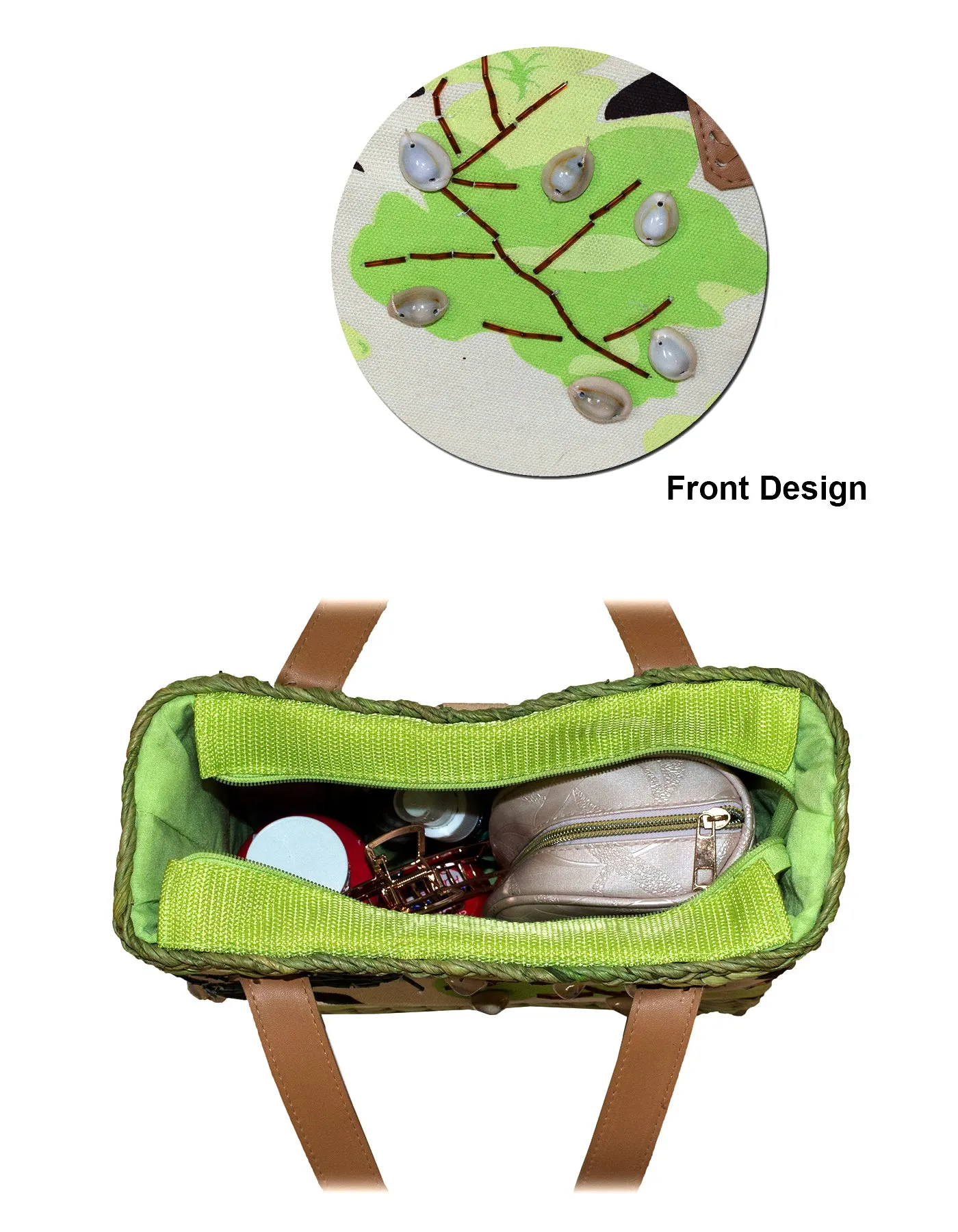 Fino CJK-05050 Straw /Canvas Bag with Front beading pattern