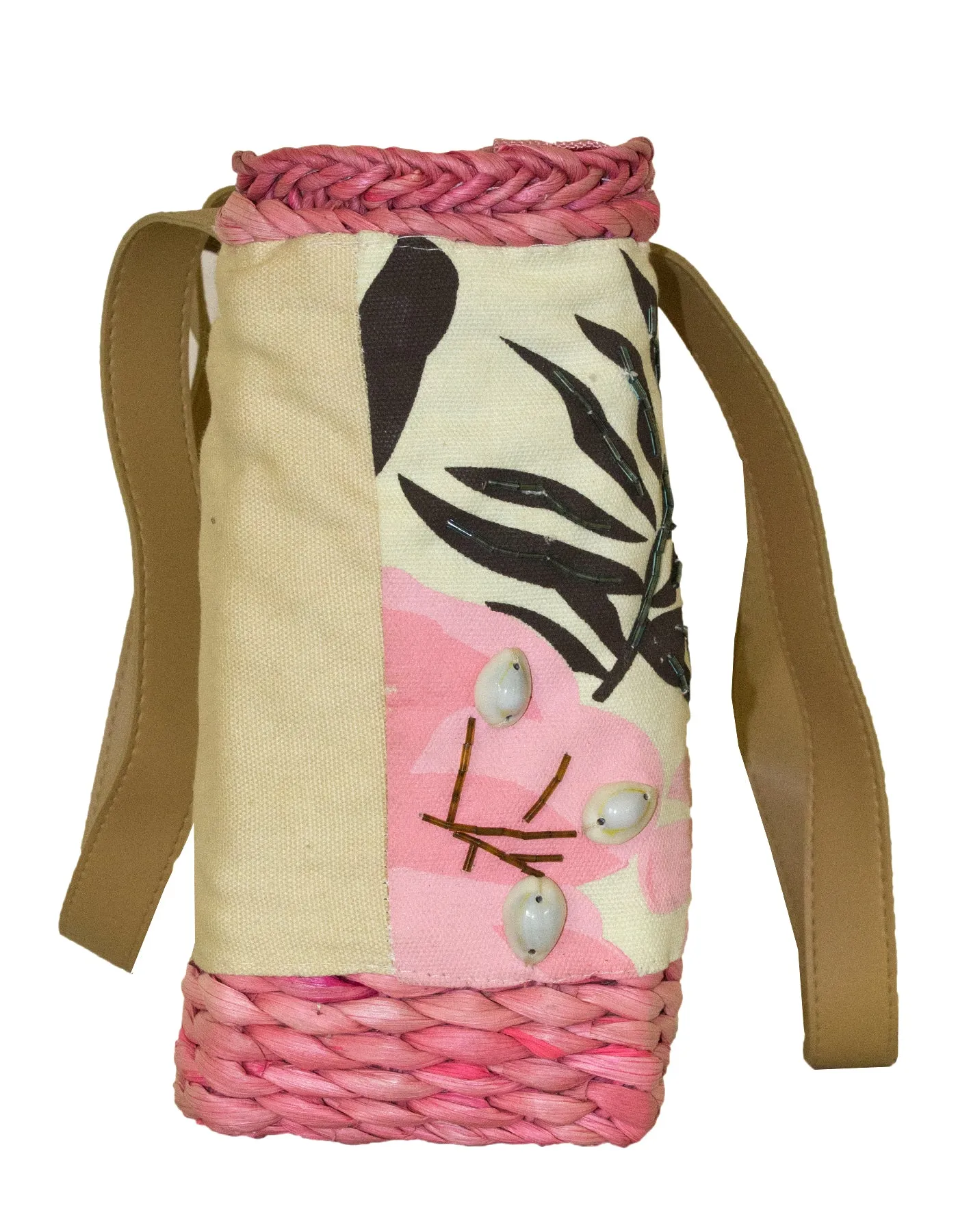 Fino CJK-05050 Straw /Canvas Bag with Front beading pattern
