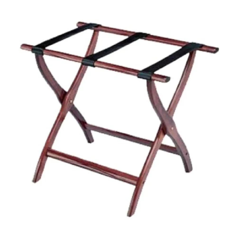 Forbes Industries 931-CY 19.5" Hardwood Luggage Rack, Cherry Finish, With Back Bar and Brown Poly Straps