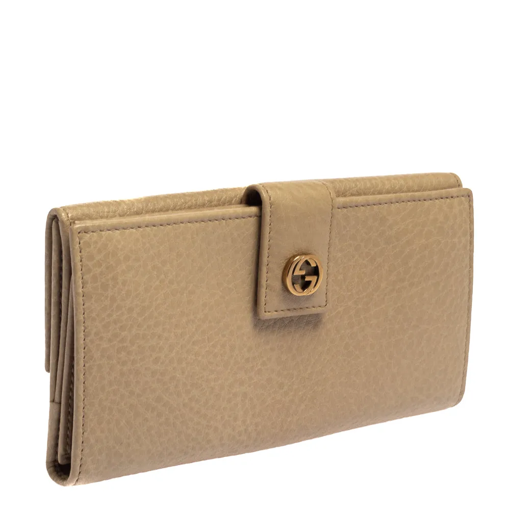 Gucci Beige Leather Interlocking G Continental Wallet..