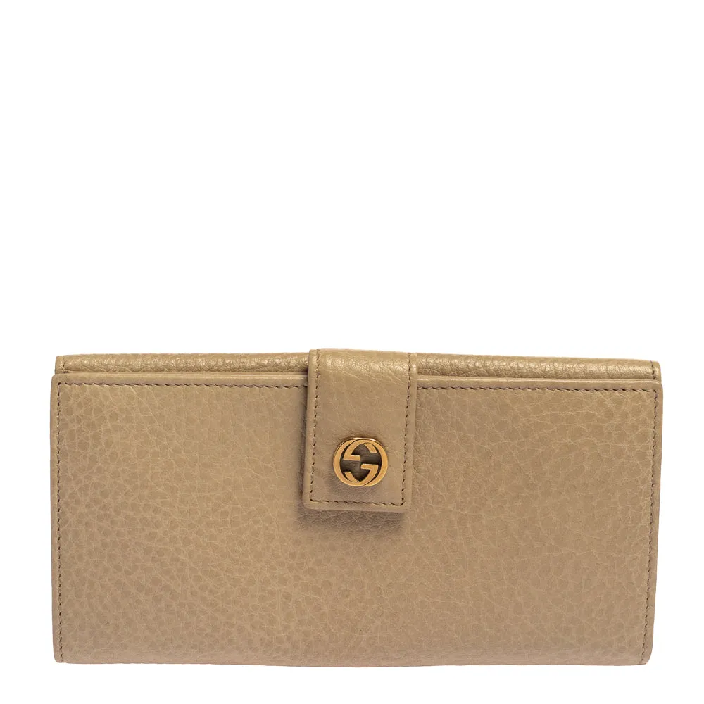 Gucci Beige Leather Interlocking G Continental Wallet..