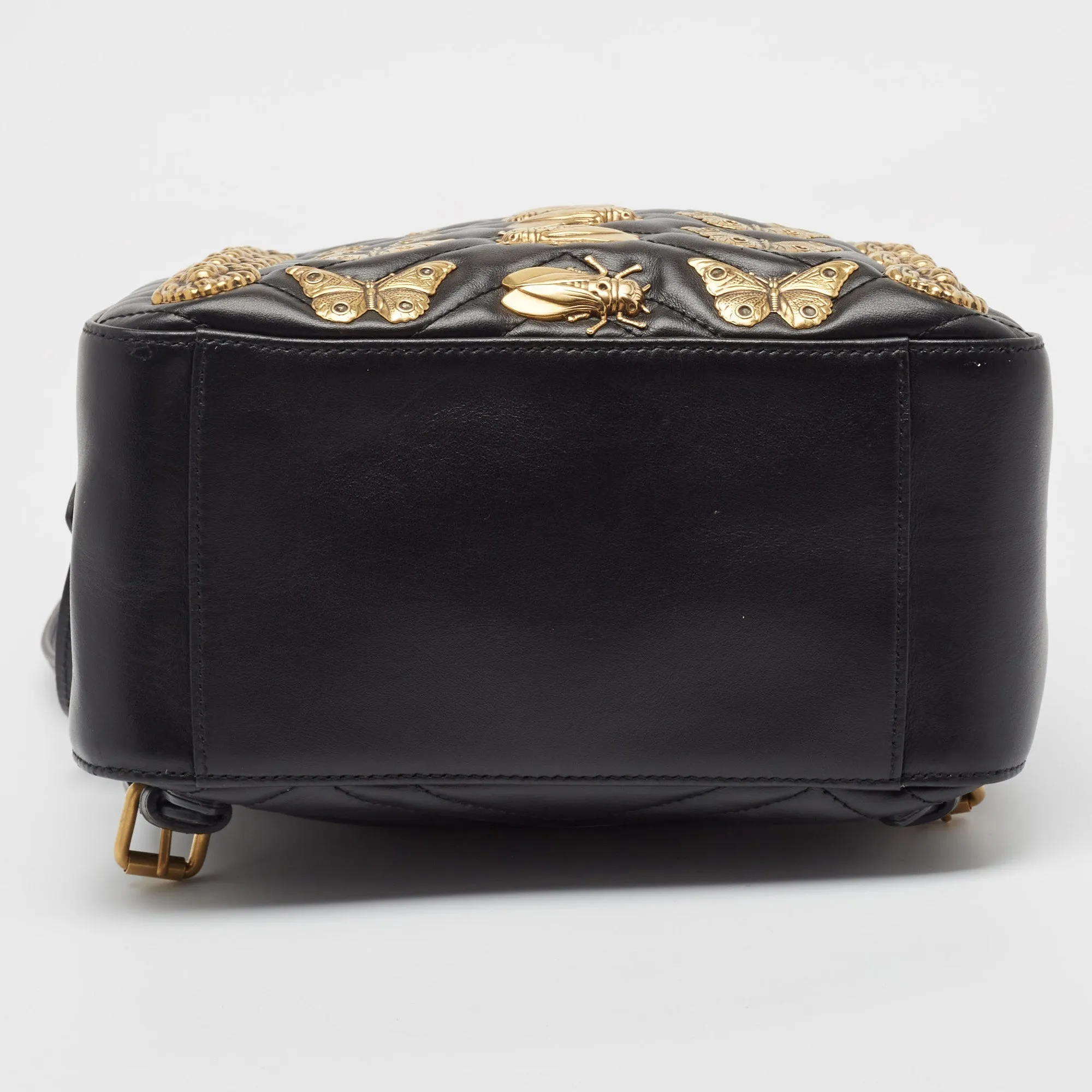 Gucci Black Matelass&eacute; Leather Animal Stud Gg Marmont Dome Backpack