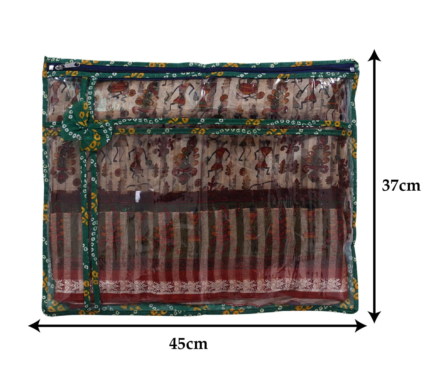 Heart Home Bandhani Print PVC Foldable Single Saree Cover|Clothes Storage For Saree, Lehenga, Suit With Transparent Pack of 6 (Green)