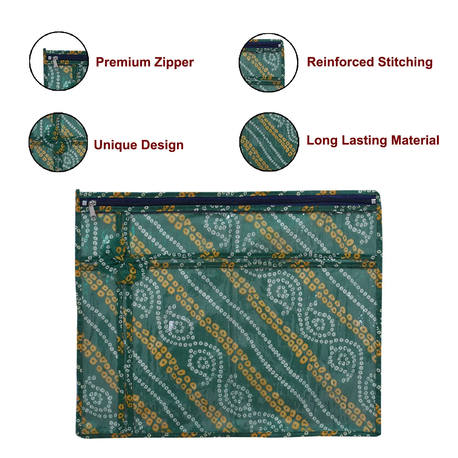 Heart Home Bandhani Print PVC Foldable Single Saree Cover|Clothes Storage For Saree, Lehenga, Suit With Transparent Pack of 6 (Green)