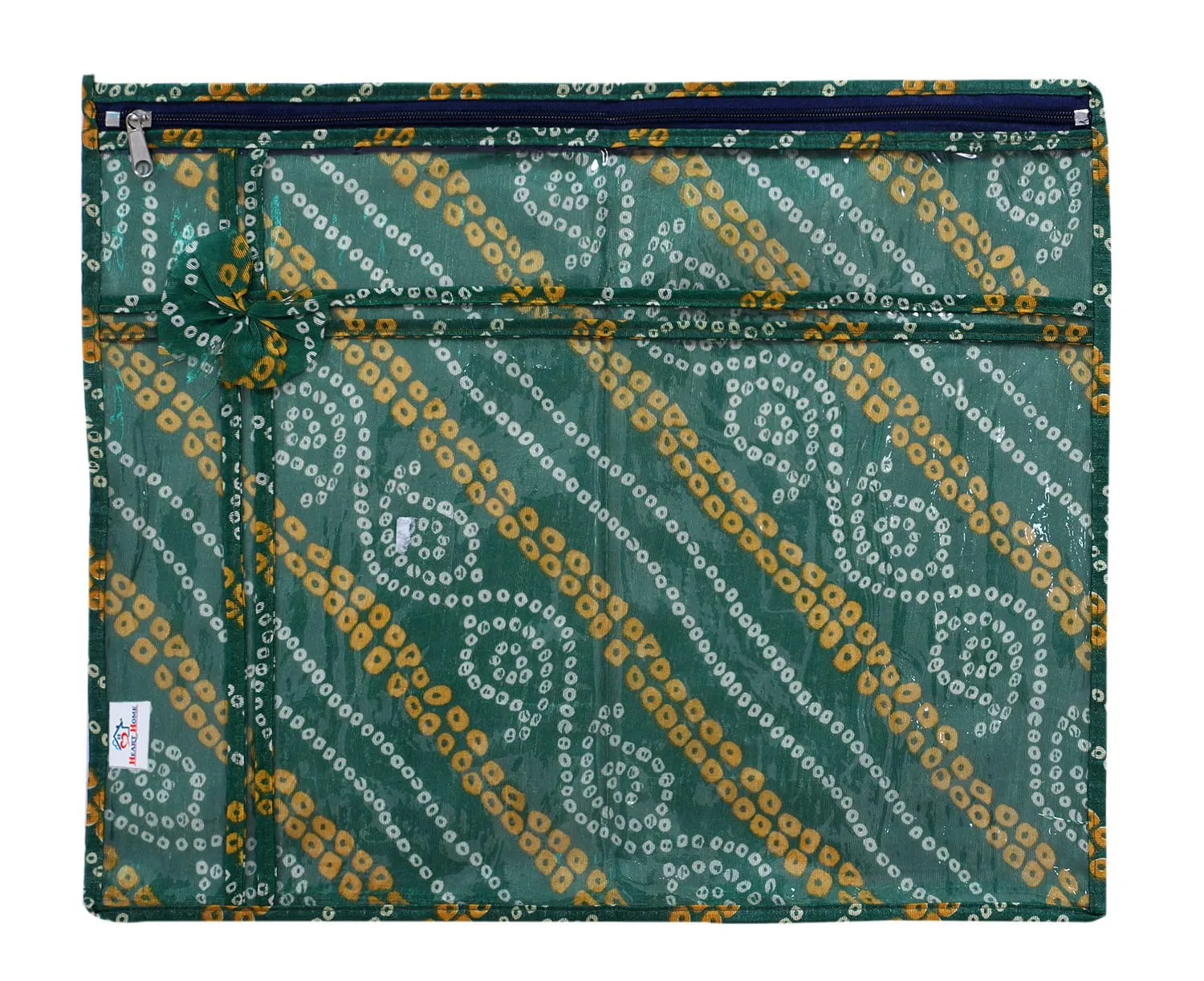 Heart Home Bandhani Print PVC Foldable Single Saree Cover|Clothes Storage For Saree, Lehenga, Suit With Transparent Pack of 6 (Green)