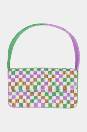Hemline Exclusive Mardi Gras Checkered Shoulder Beaded Bag