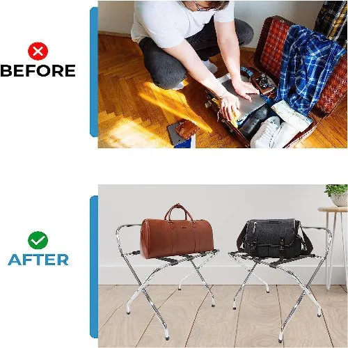 High Back Chrome Luggage Rack KD - Compact & Portable