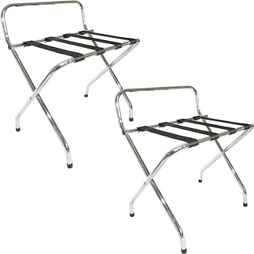 High Back Chrome Luggage Rack KD - Compact & Portable