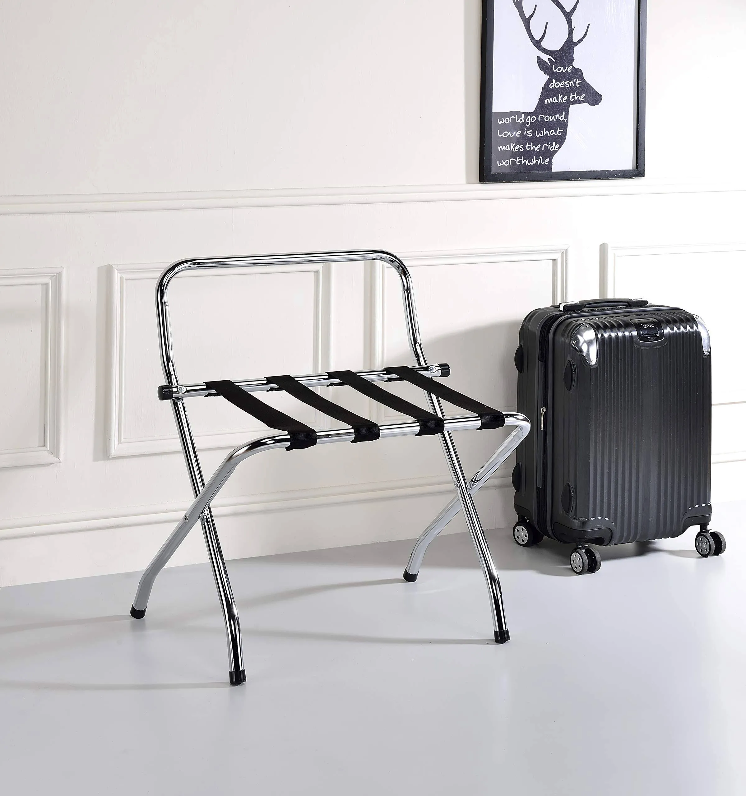 High Back Chrome Luggage Rack KD - Compact & Portable