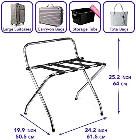 High Back Chrome Luggage Rack KD - Compact & Portable