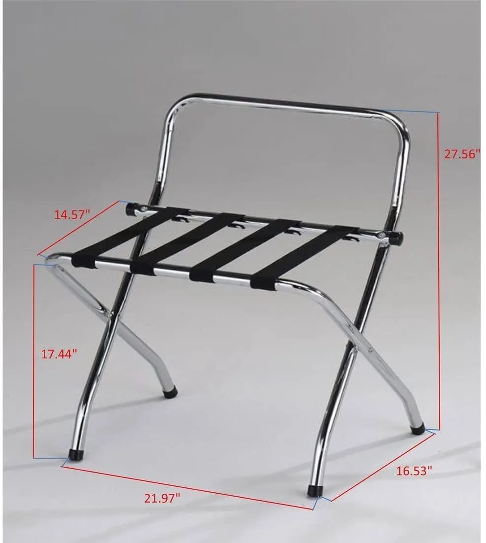High Back Chrome Luggage Rack KD - Compact & Portable