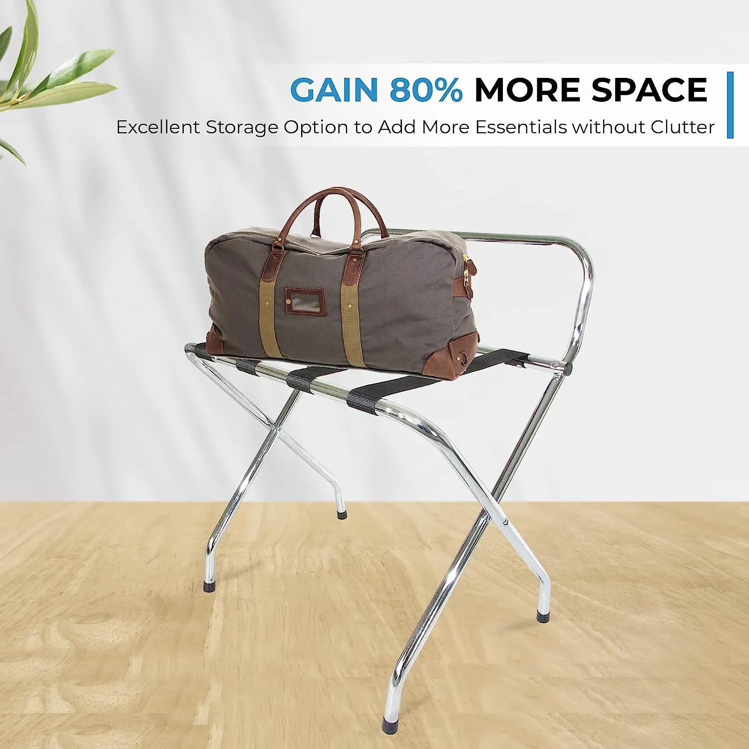 High Back Chrome Luggage Rack KD - Compact & Portable