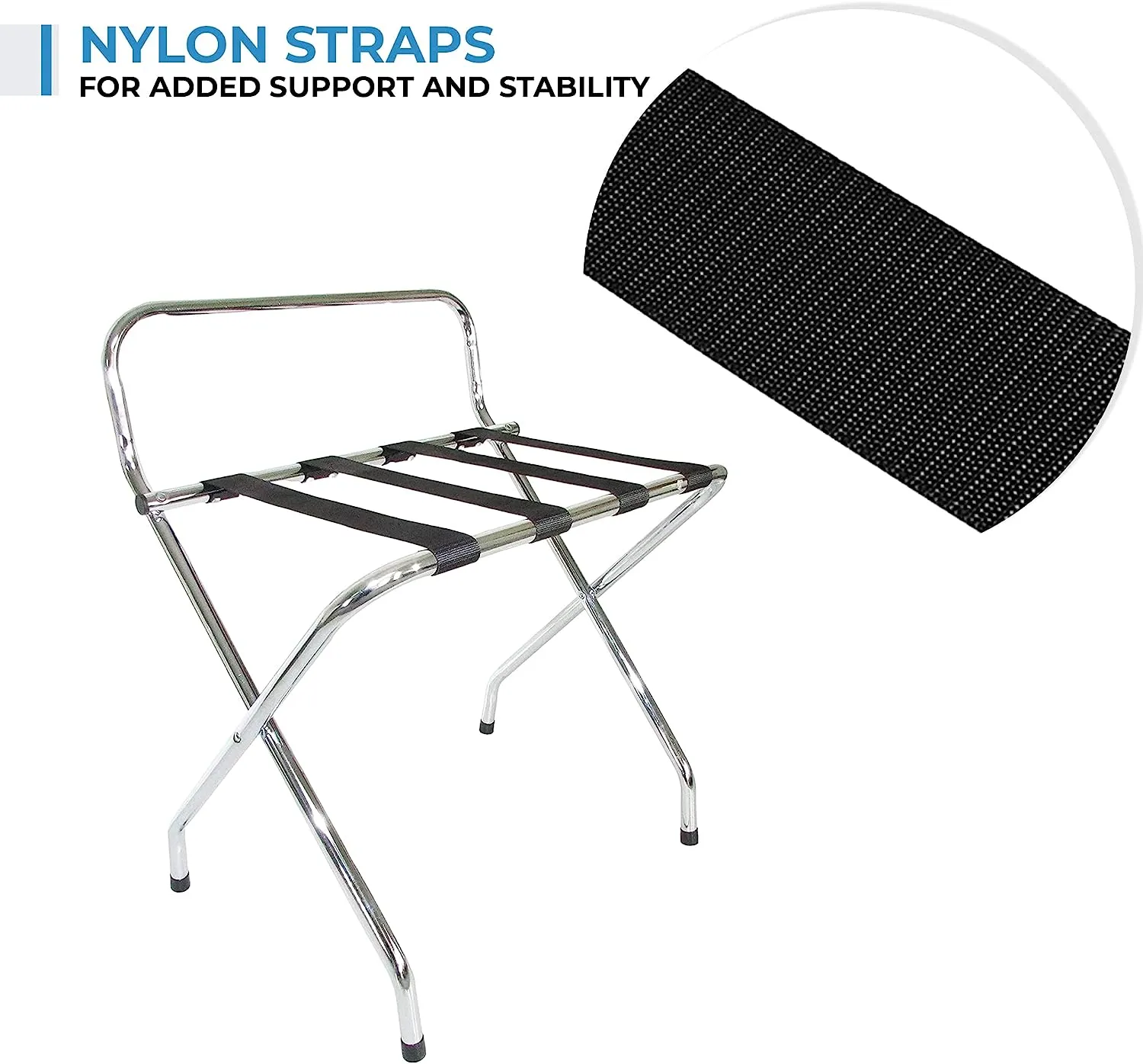 High Back Chrome Luggage Rack KD - Compact & Portable